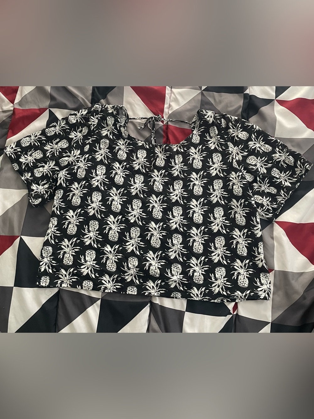 Glamour Black Crop Top with White Pineapple Print